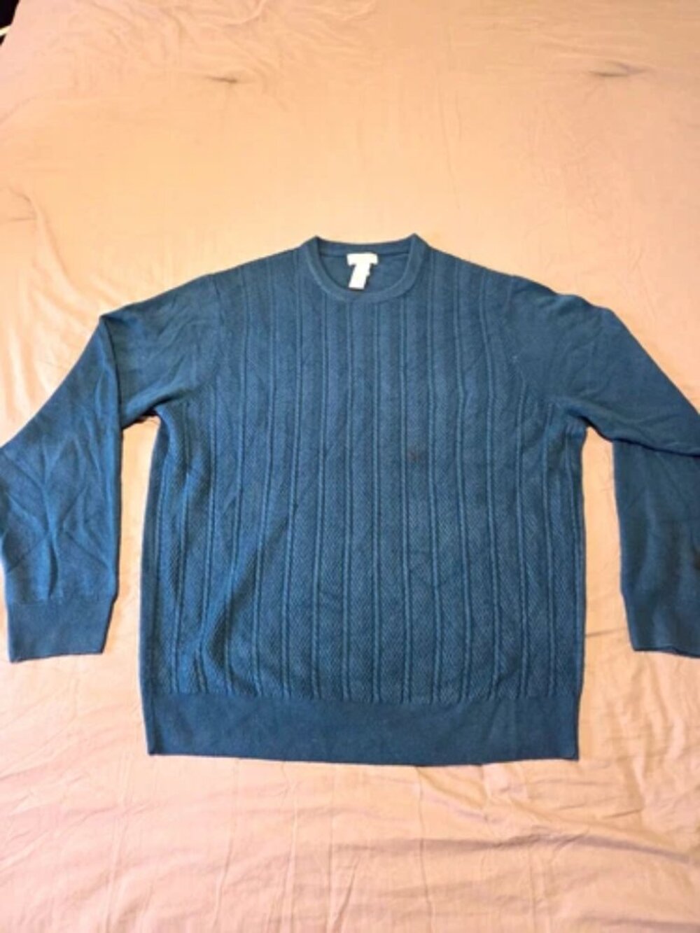 Dockers Mens Crewneck Sweater XL Teal Blue Green Textured Cable Knit Pullover